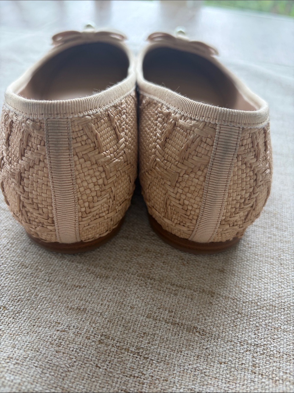Dior Nude Raffia Bow Pearl-Accent Ballet Flats - Picture 4 of 7